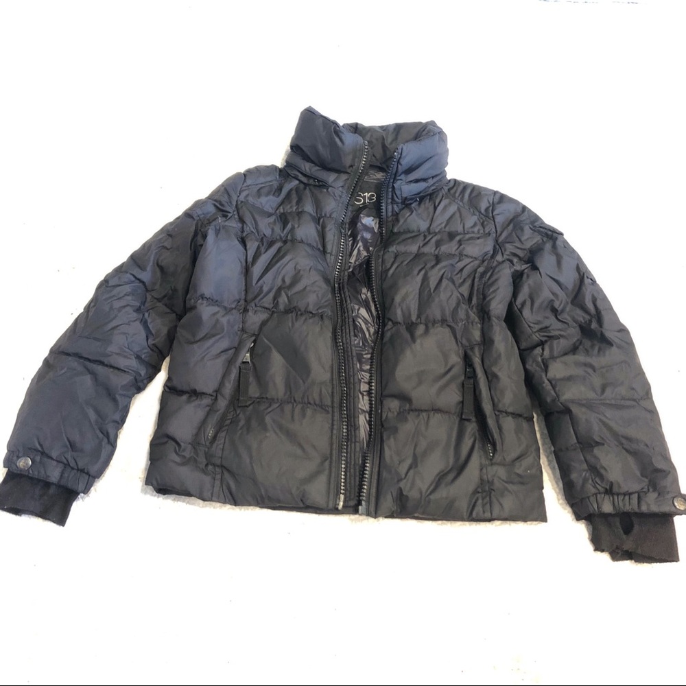 S13 SAM. Black Down Puffer Coat BROKEN ZIPPER